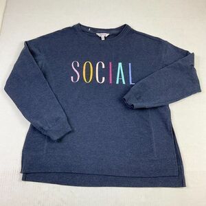 Widlfox Womens Social Sweatshirt Blue Long Sleeve Side Slits Pullover Size XS